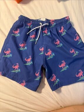 Men's Navy Blue Surf Print Swim Trunks